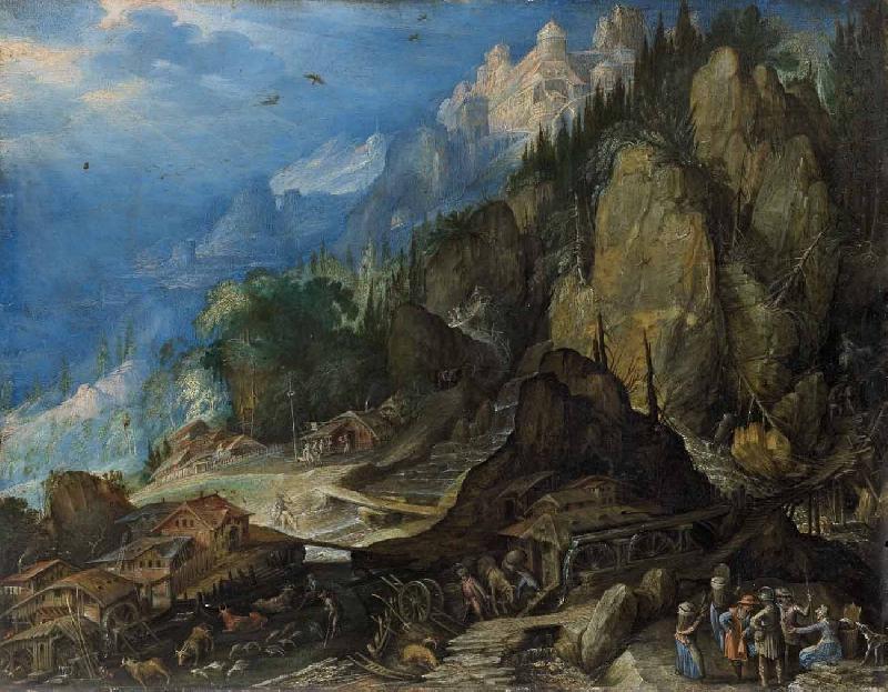 Frederik de Moucheron Gebirgslandschaft mit zwei Wassermuhlen oil painting picture